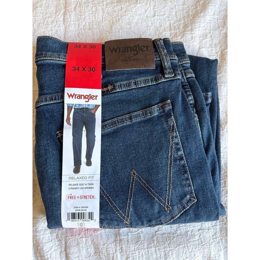 Wrangler NWT Men's Jeans Regular Fit Free To Stretch DARK BLUE 34 X 30